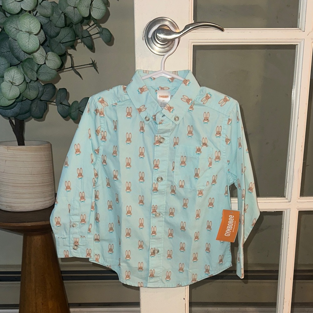 Gymboree Light Teal Bunny Print Button-Down Shirt
